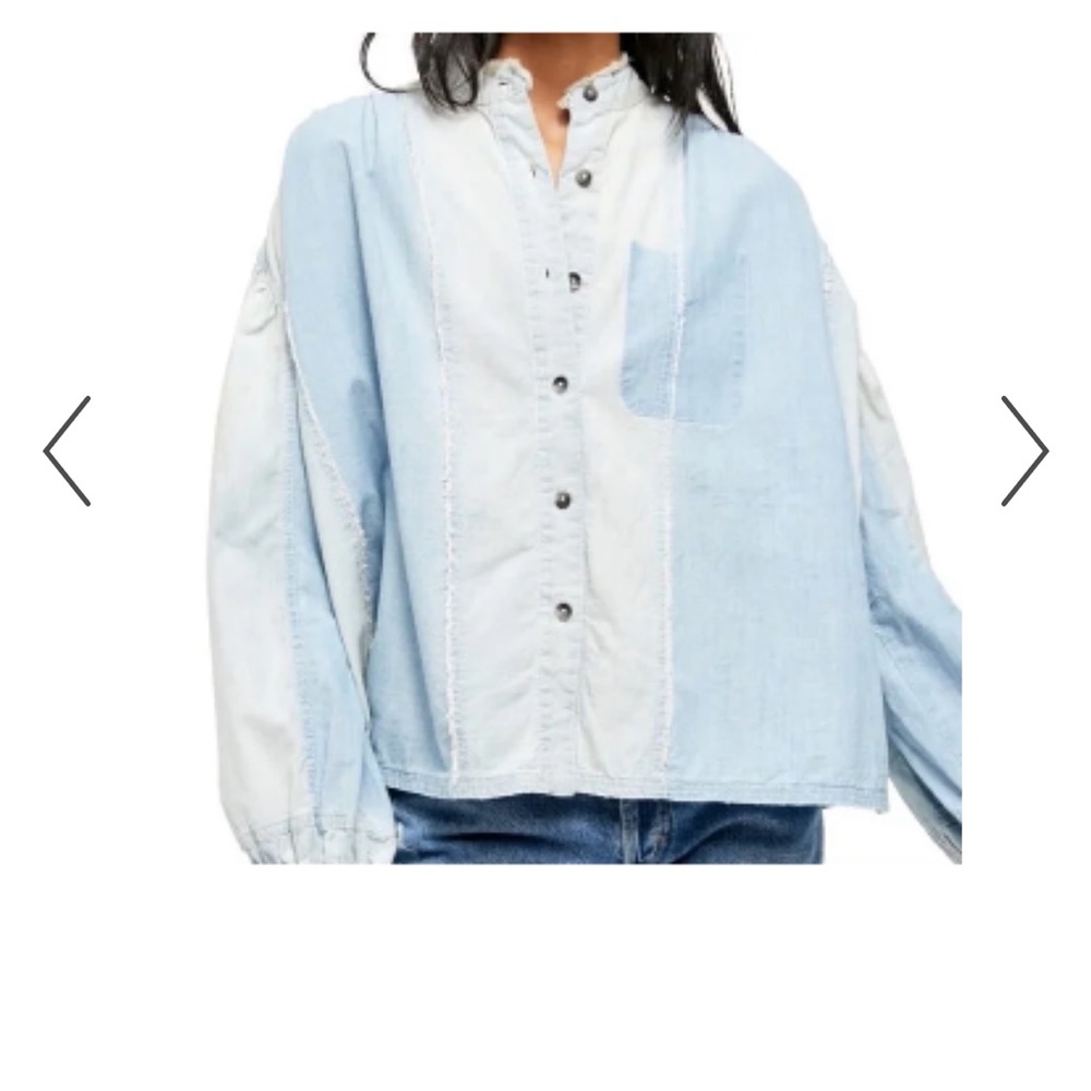 We The Free - Set Sail - light denim button down top. Flowy and faded design.